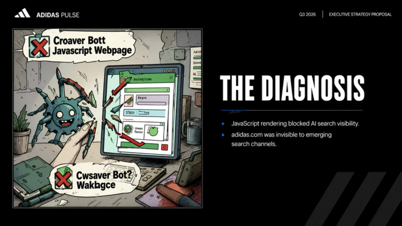 Slide The diagnosis: JavaScript rendering was blocking visibility in AI search