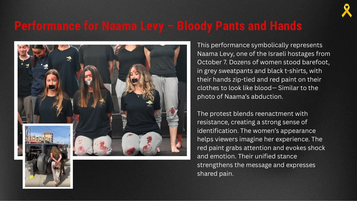 Slide with the re-enactment of Naama Levy’s abduction by dozens of women