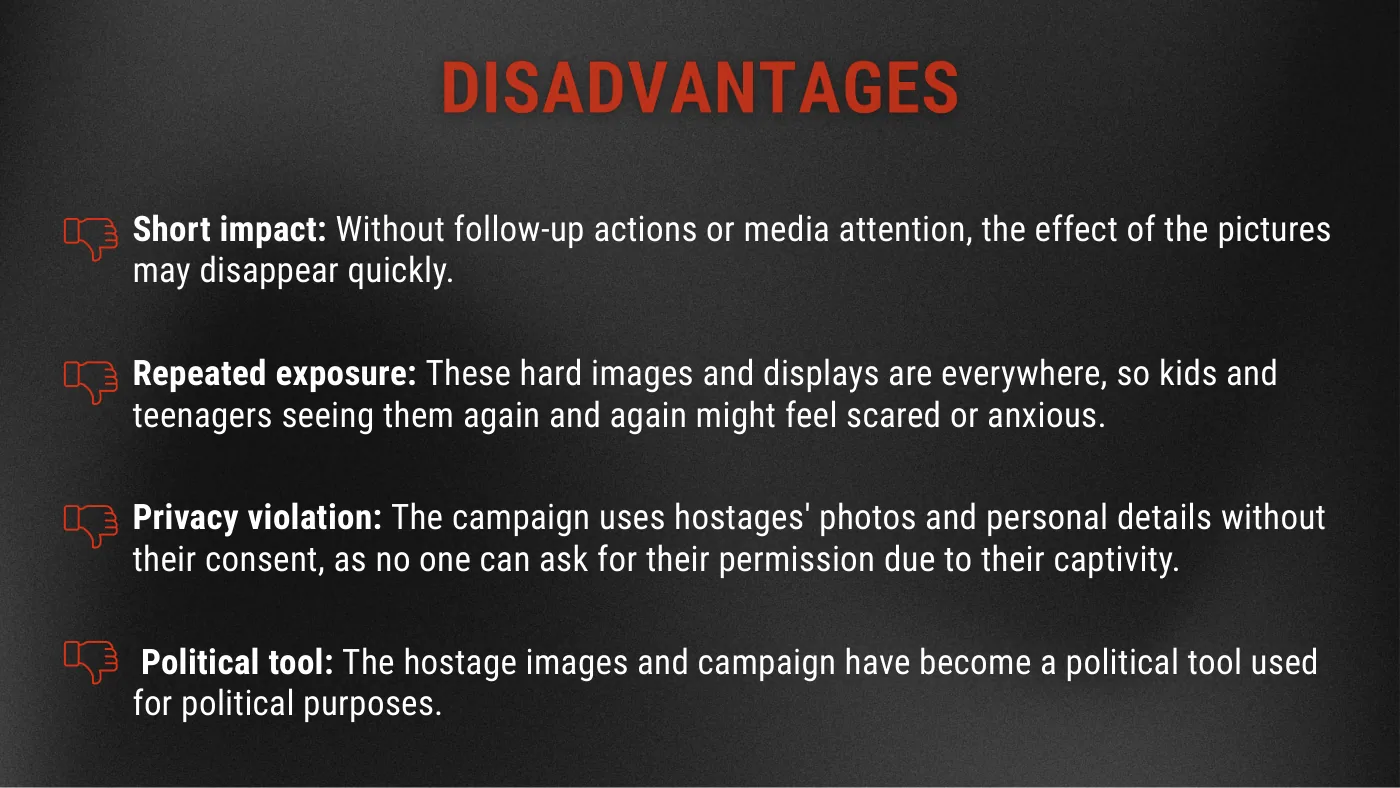 Slide Disadvantages: short impact, repeated exposure, privacy, political use