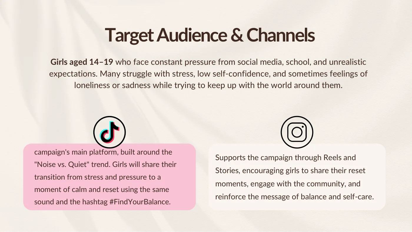 Slide Audience and channels: girls aged 14 to 19, the Noise vs. Quiet trend and Instagram’s role