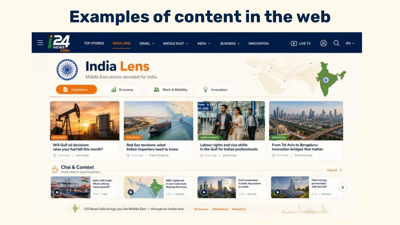 Screenshot of the site’s India Lens section with articles