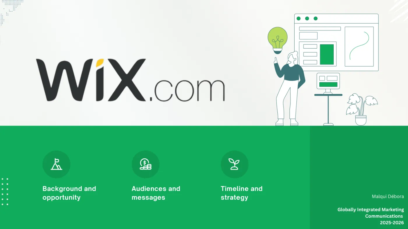 Cover of the presentation: Wix.com, with the plan’s three blocks