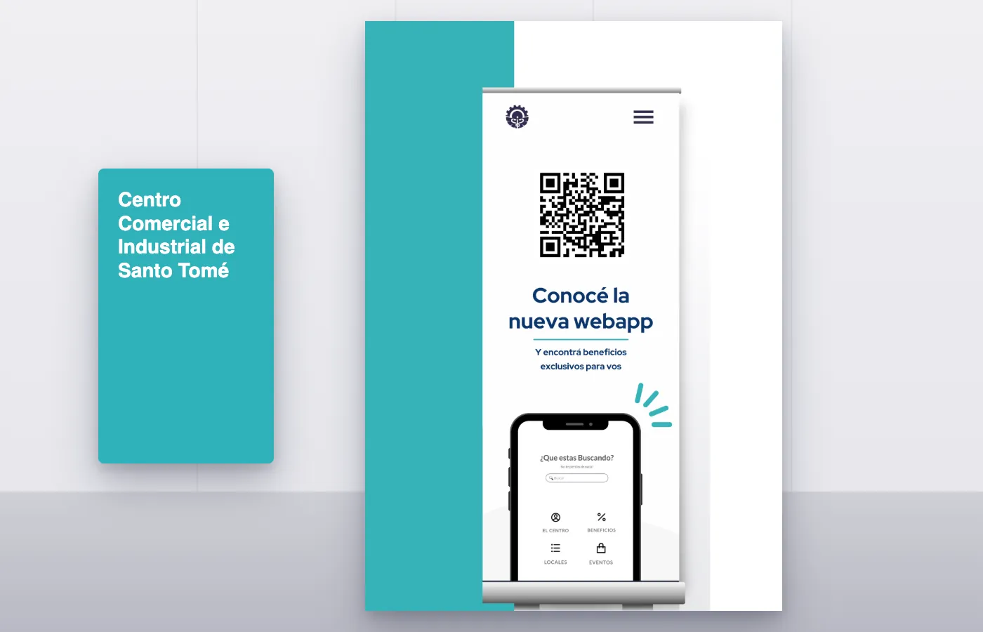 רול-אפ בגודל 90 על 200 סנטימטר עם ה-QR של אפליקציית הווב