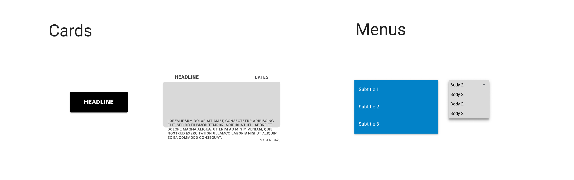 First version: cards and menus