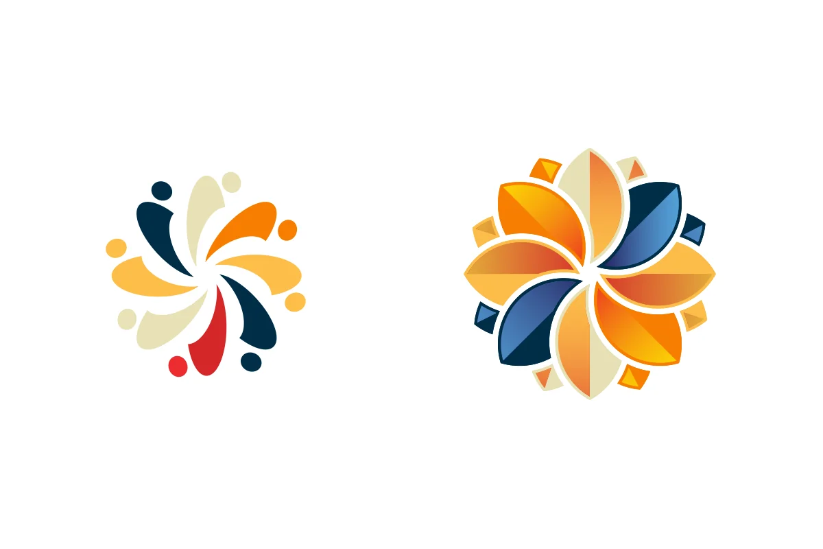 Two of my explorations: a ring of figures and a pinwheel of petals