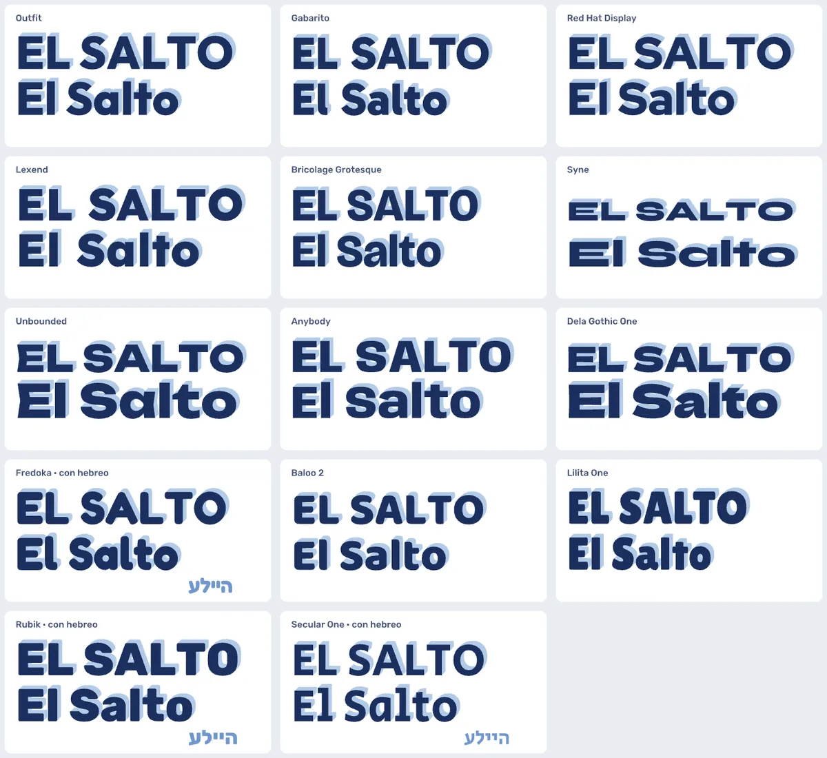 Sheet with fourteen typefaces tested