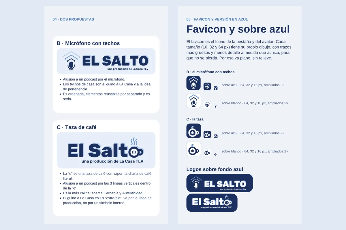 Screens from the presentation with the two proposals and the favicons